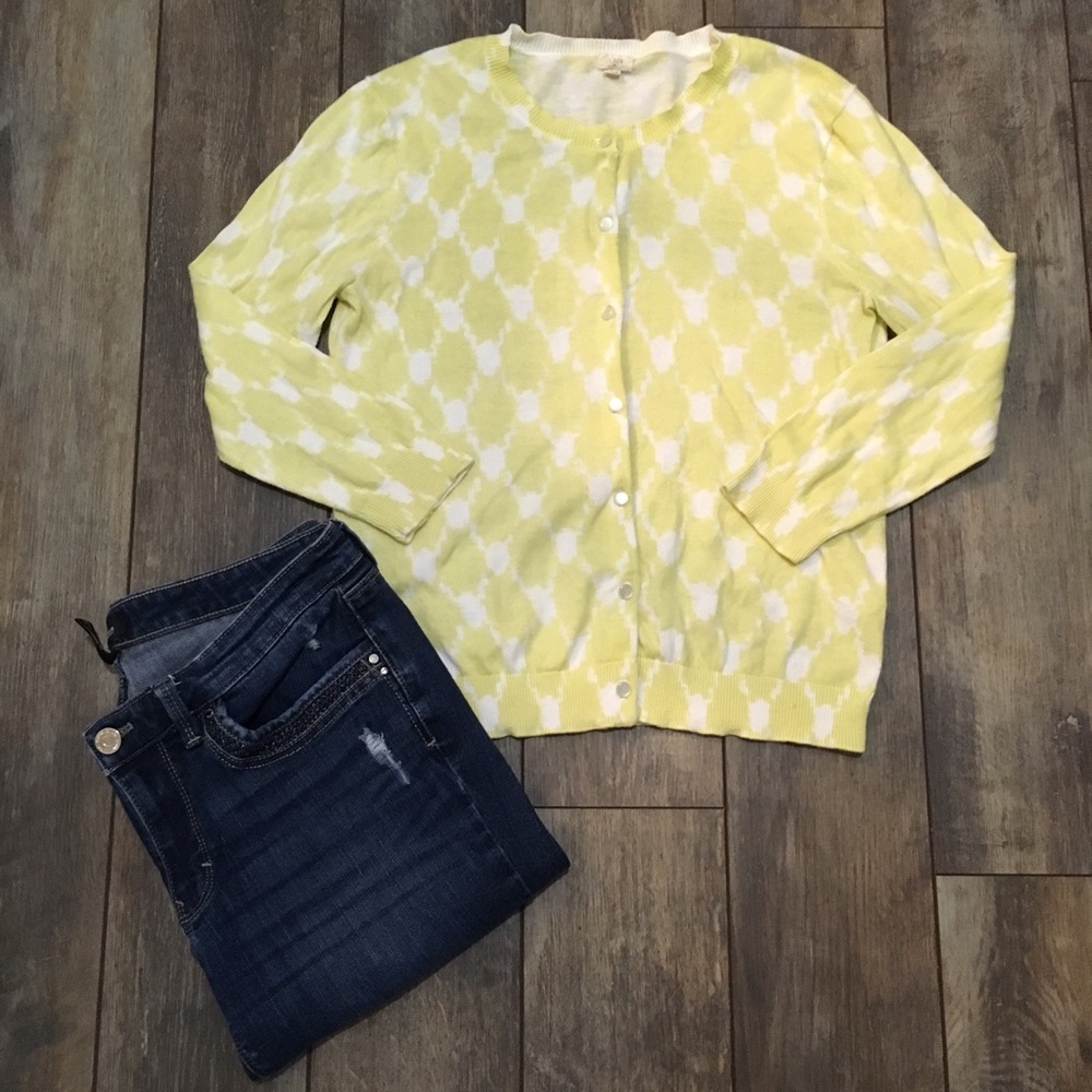 J Crew printed yellow cardigan Small